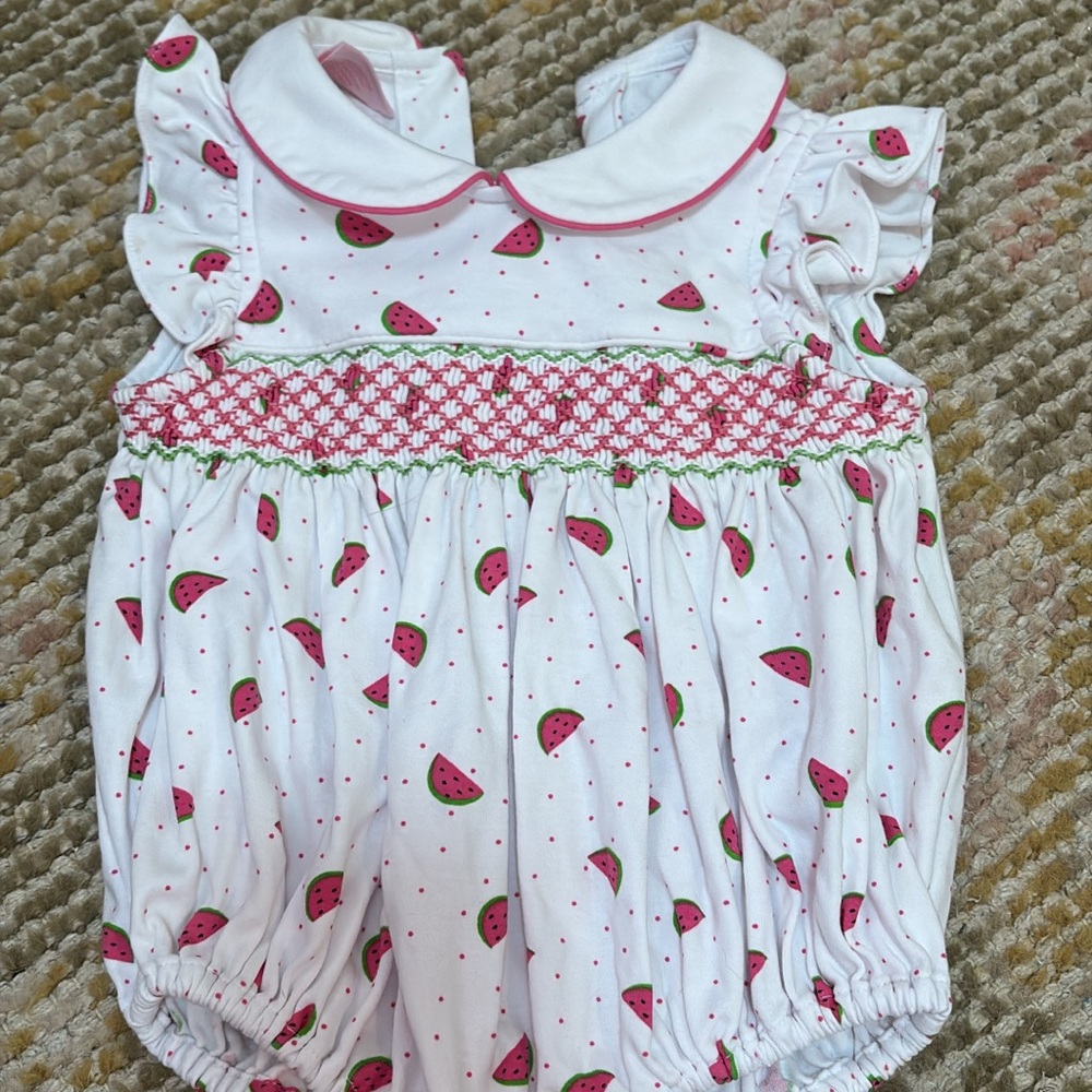 Petit Ami Watermelon Print Bodysuit - White and Pink